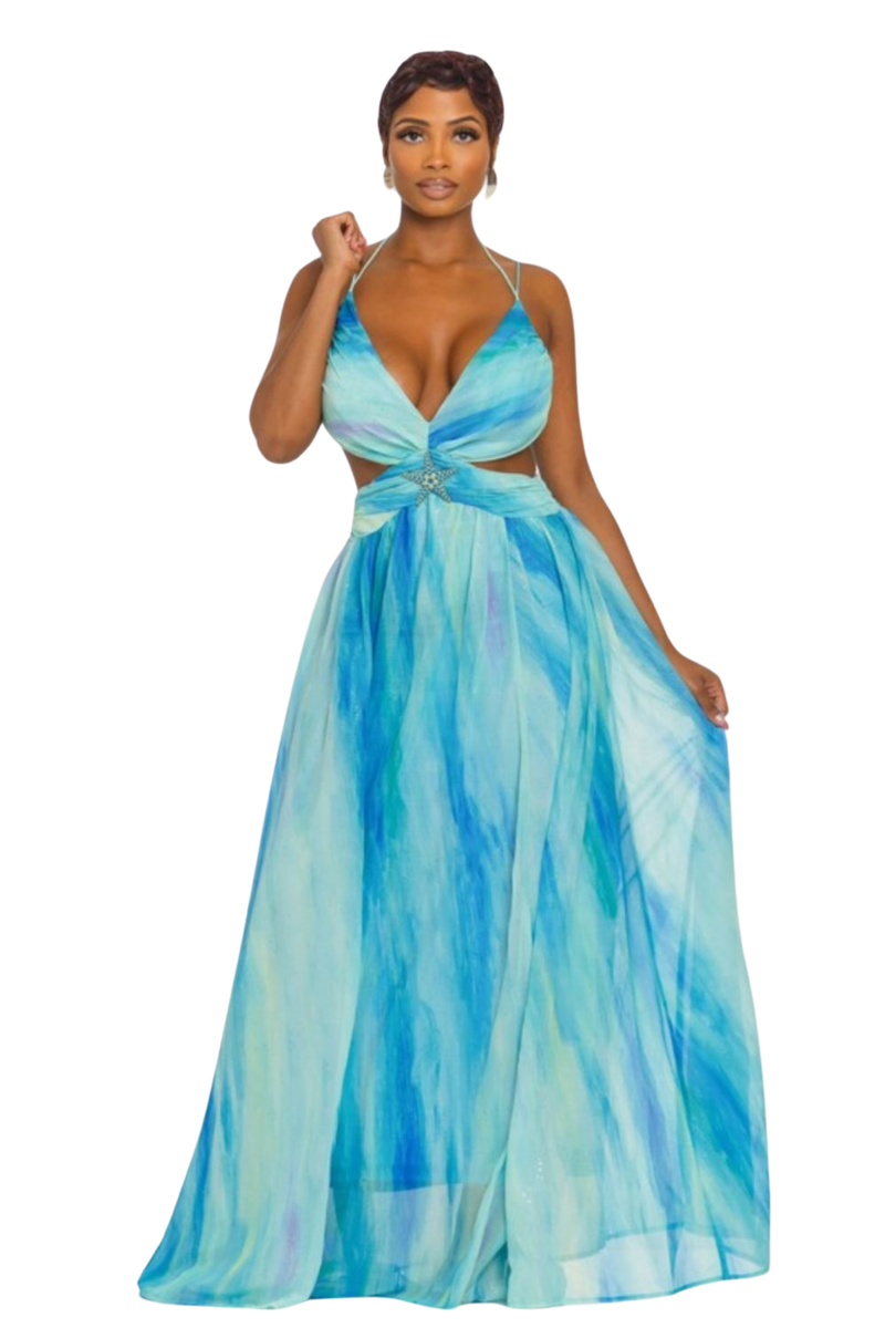 Blue tie dye maxi dress sales