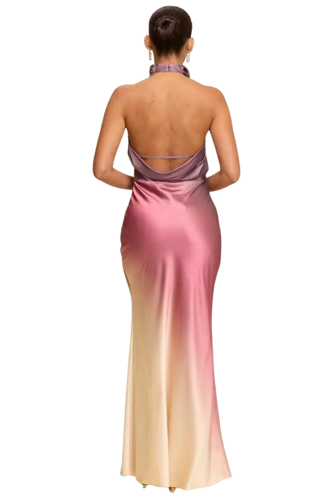 Ombré Halter Cowl Dress-DRESS-Intrigue