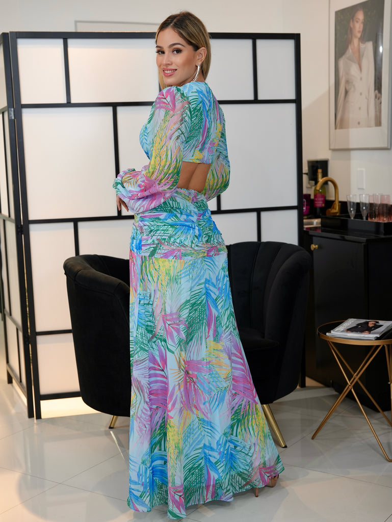 Kelly Palm Print Maxi Dress-DRESSES-Intrigue