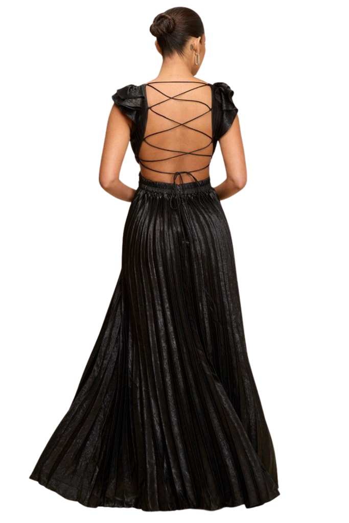 Metallic Pleated Maxi Dress-DRESS-Intrigue