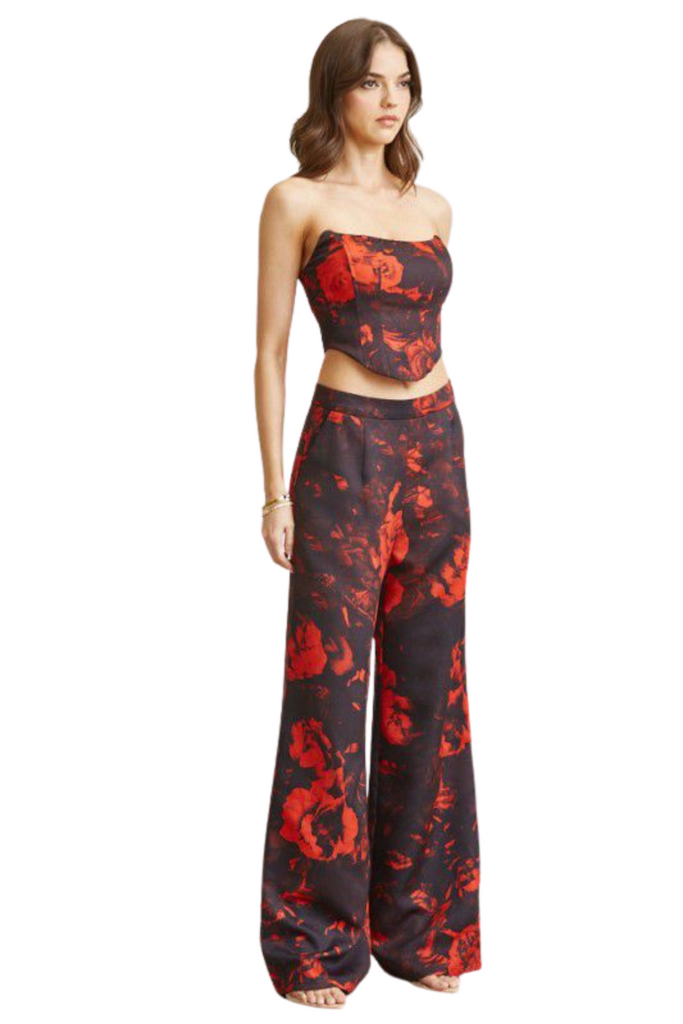 Red Roses Corset Top Pant 2-pc Set-PANTS SETS-Intrigue