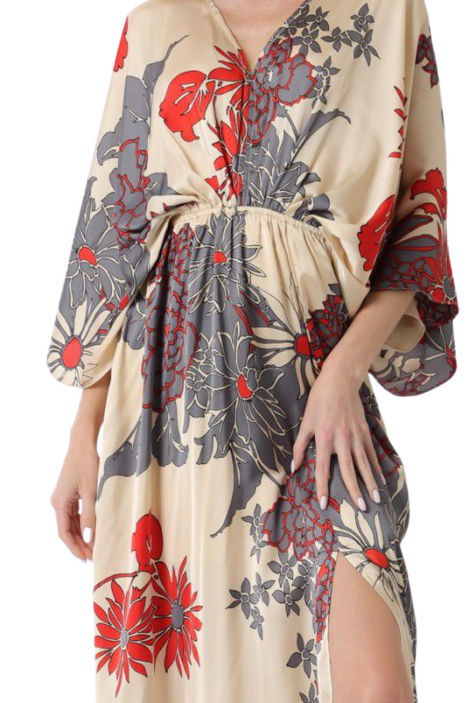 Kimono Flower Print Dress-DRESS-Intrigue