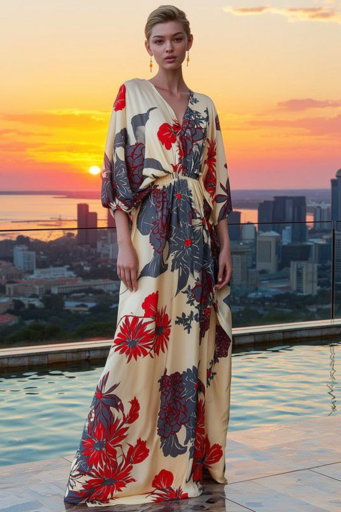 Kimono Flower Print Dress-DRESS-Intrigue