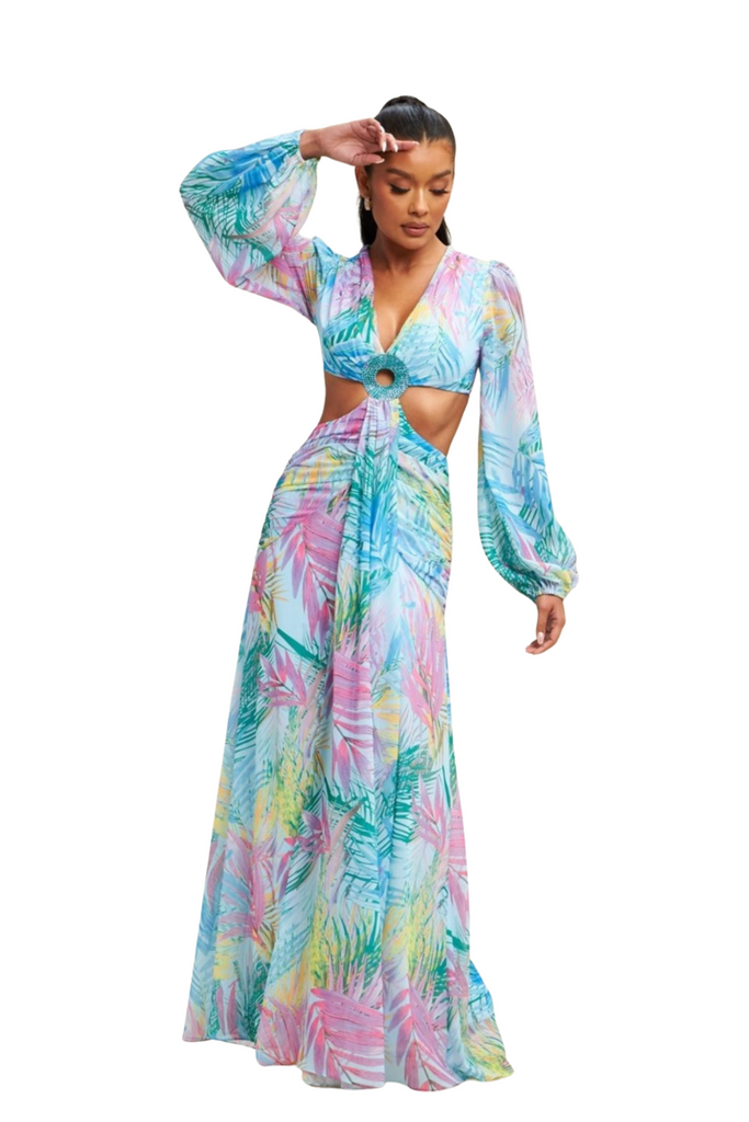 Kelly Palm Print Maxi Dress-DRESSES-Intrigue