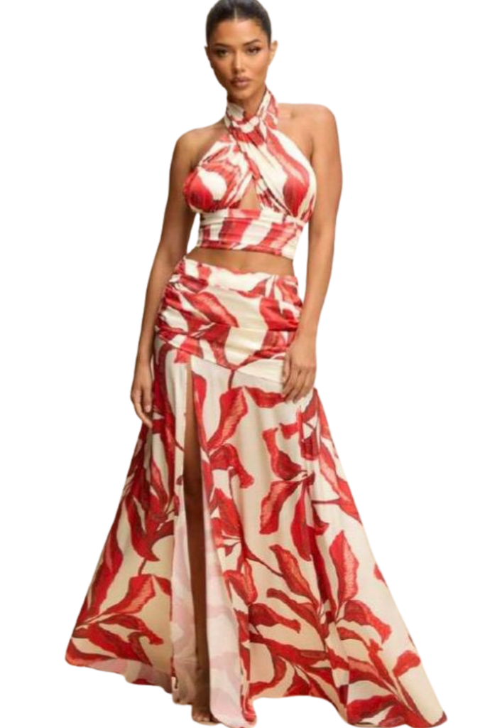 Halter Print Skirt Set-SETS-Intrigue