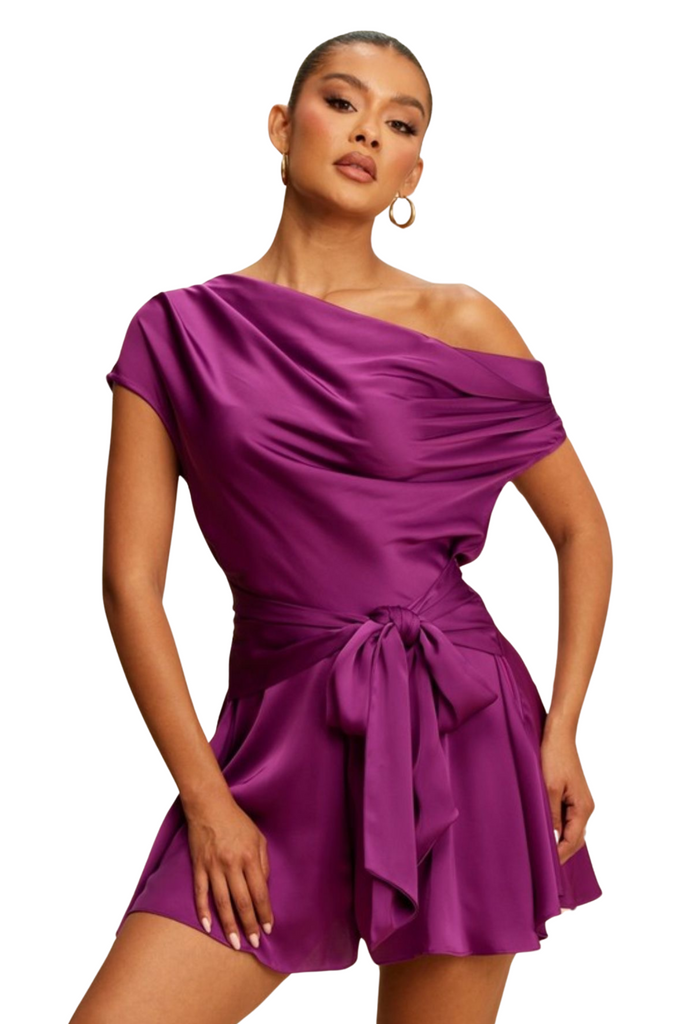Stacy Satin Drape Romper-Rompers & Jumpsuits-Intrigue