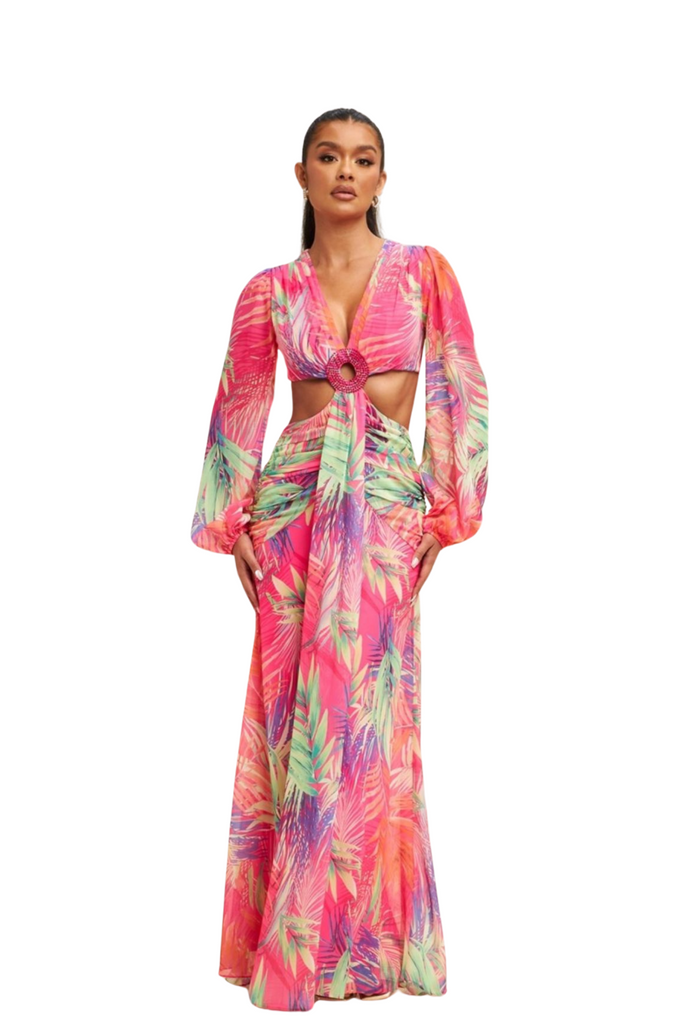 Kelly Palm Print Maxi Dress-DRESSES-Intrigue