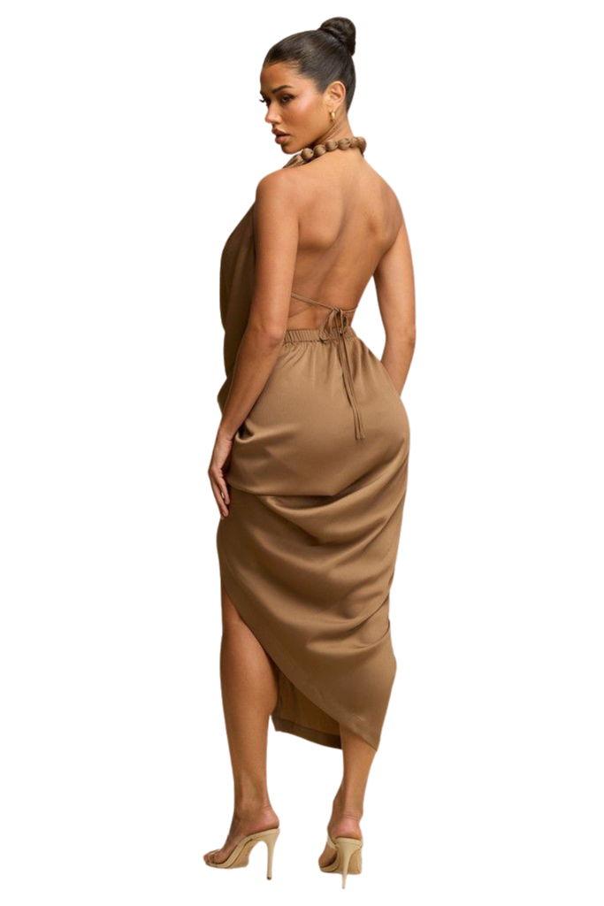 Beaded Accent Drape Dress-DRESS-Intrigue