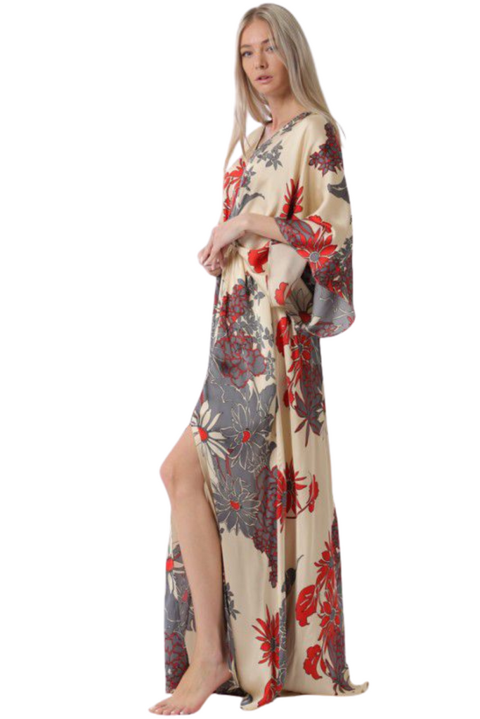 Kimono Flower Print Dress-DRESS-Intrigue