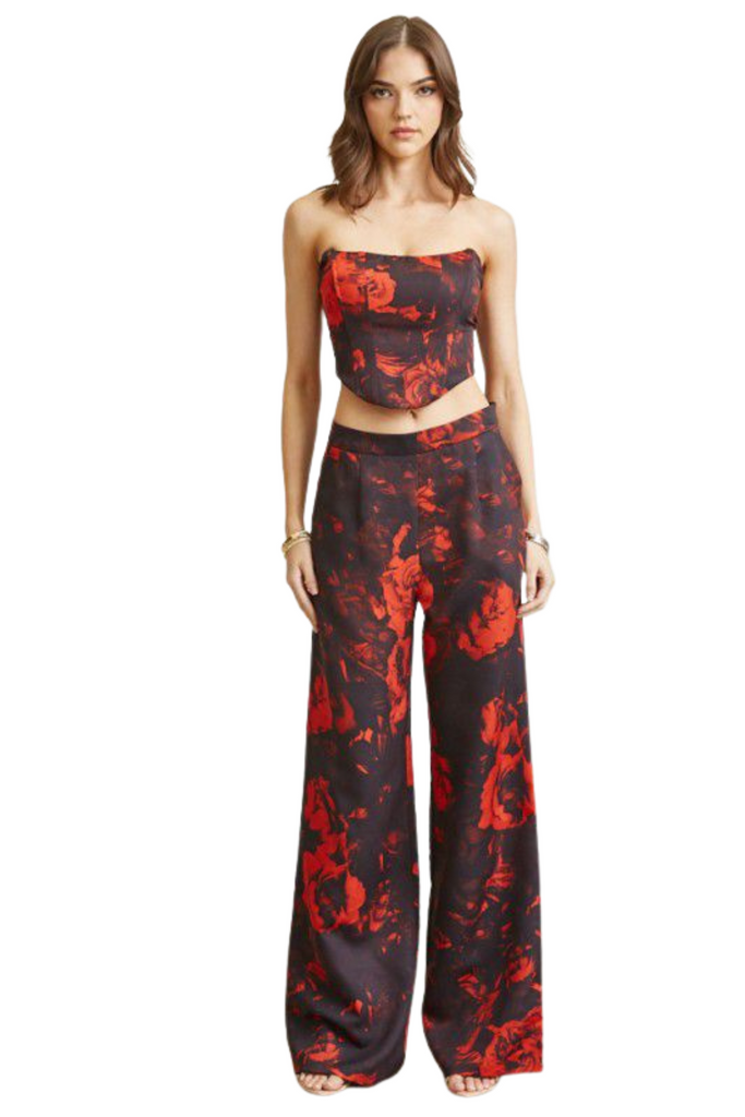 Red Roses Corset Top Pant 2-pc Set-PANTS SETS-Intrigue