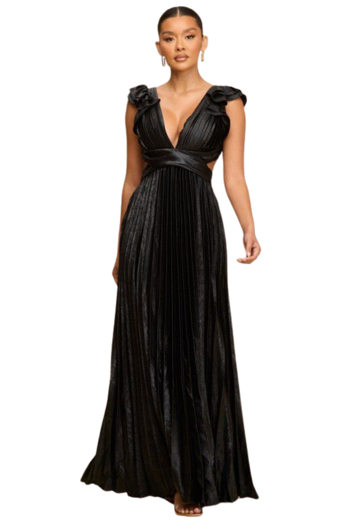 Metallic Pleated Maxi Dress-DRESS-Intrigue
