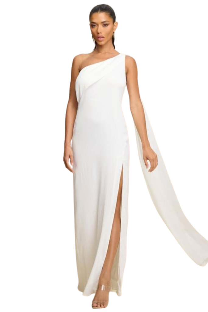 One Shoulder Crepe Satin Dress-DRESS-Intrigue