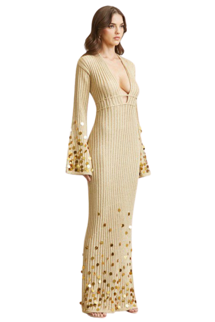 Sequin Rib-Knit Maxi Dress-DRESS-Intrigue