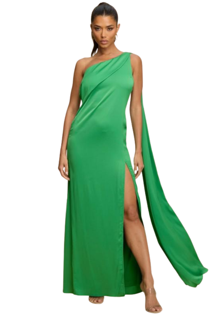 One Shoulder Crepe Satin Dress-DRESS-Intrigue