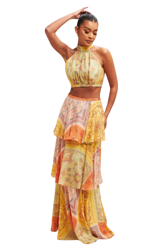 Sienna Tiered Skirt Set-SETS-SMALL-Yellow-Intrigue