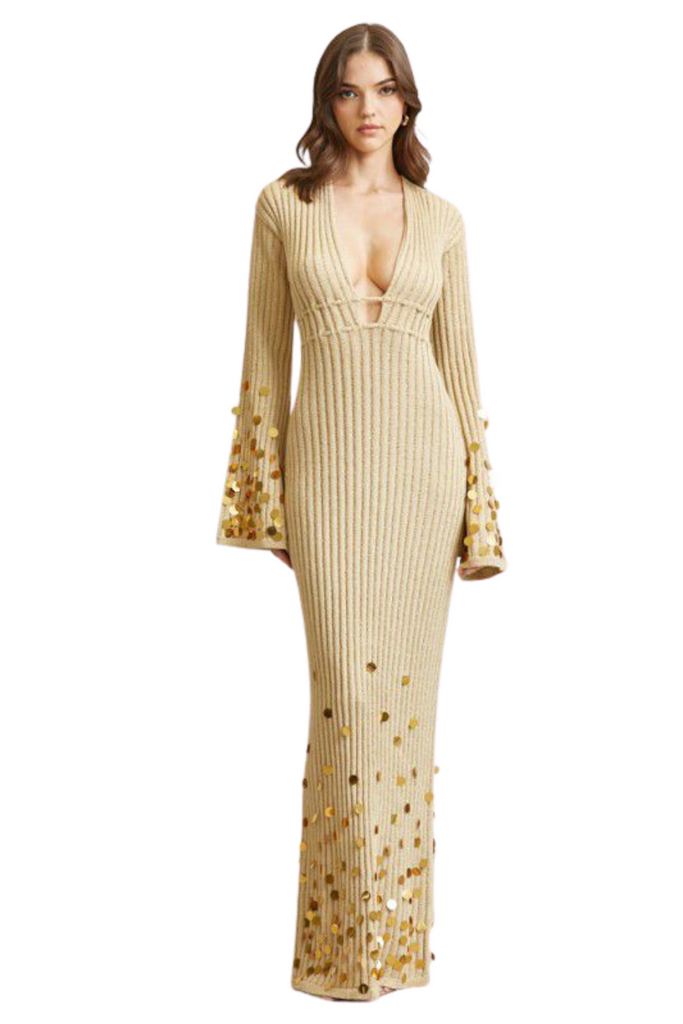 Sequin Rib-Knit Maxi Dress-DRESS-Intrigue