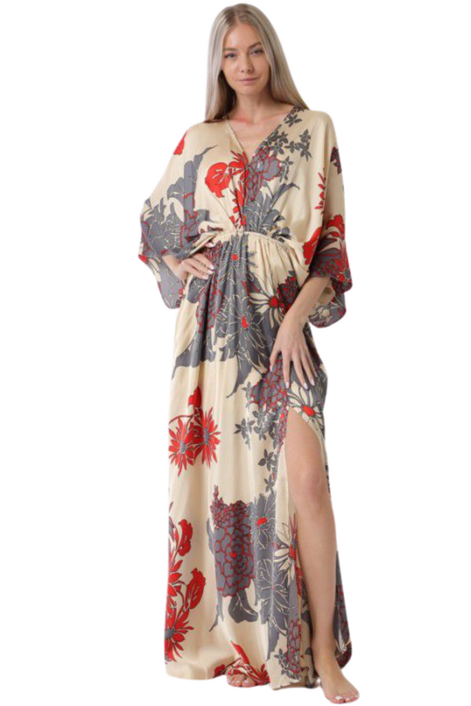 Kimono Flower Print Dress-DRESS-Intrigue