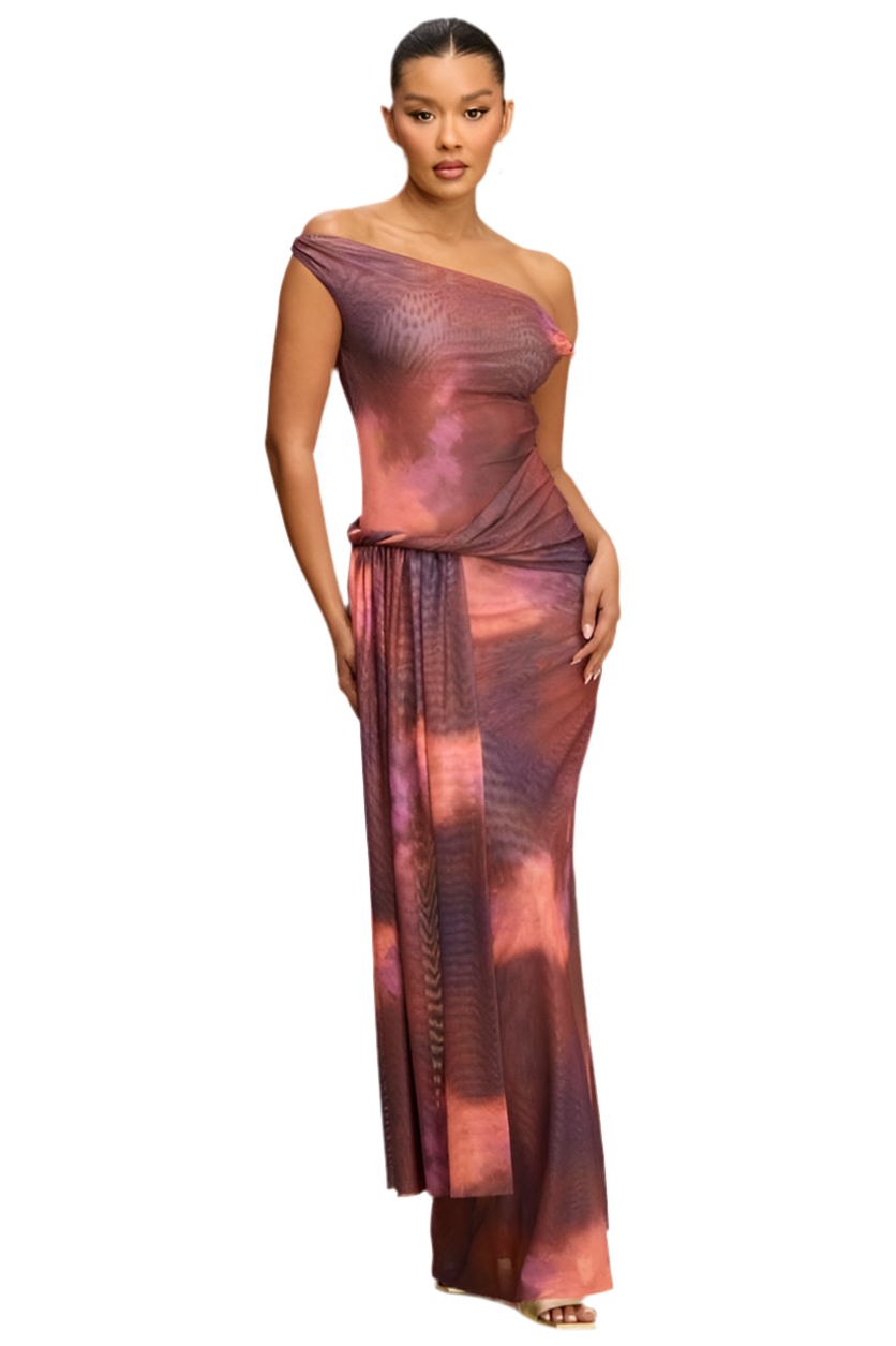 mesh drape dress boohoo Women's Mesh Drape Detail Maxi Dress in Black