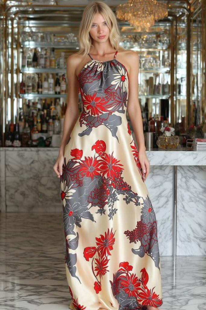 Red Flower Print Dress-DRESS-Intrigue