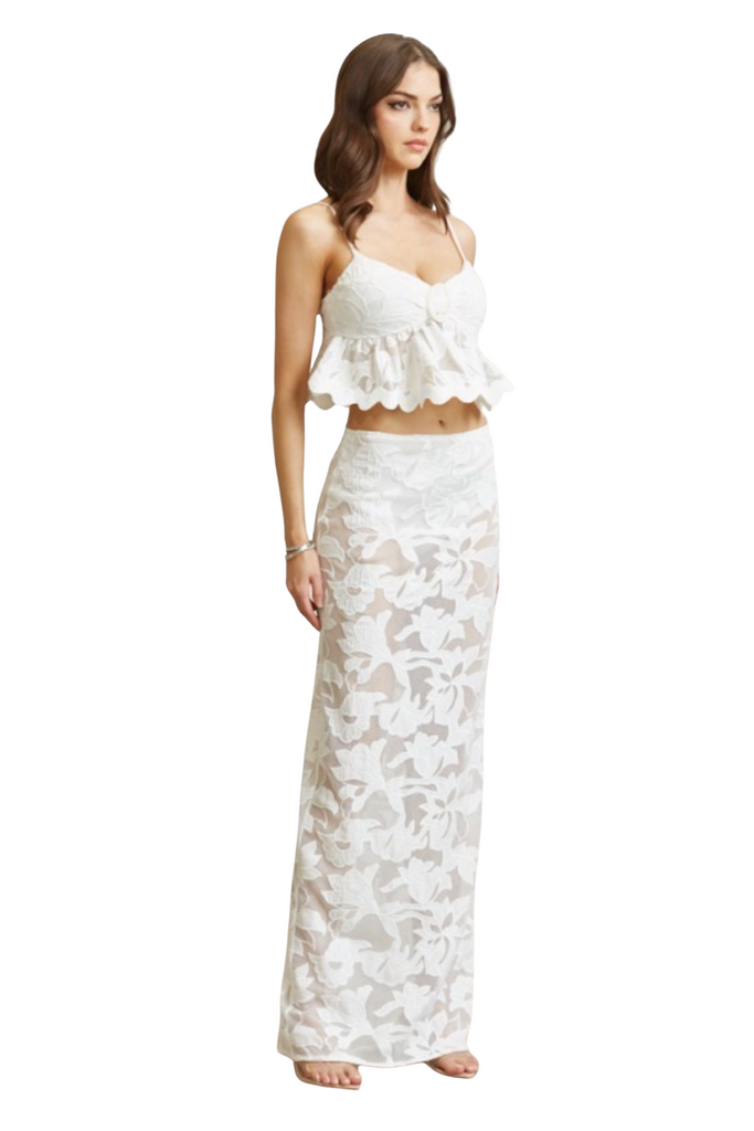 Floral Crochet Lace Top Skirt 2-pc Set-SETS-Intrigue