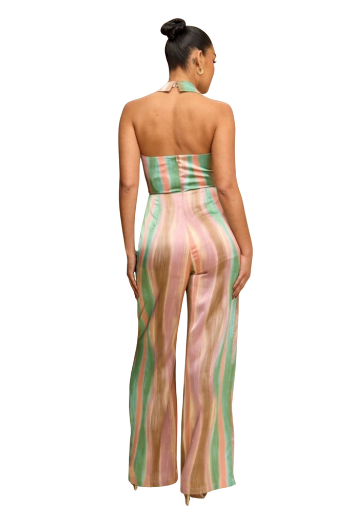 Spring Textured Stripe Tie Front Jumpsuit-Intrigue