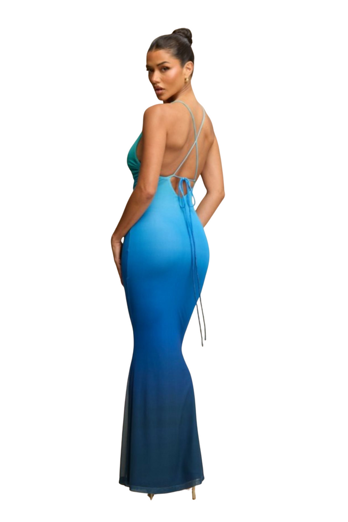 Ombré Mesh Lace Up Maxi Dress-Dress-Intrigue