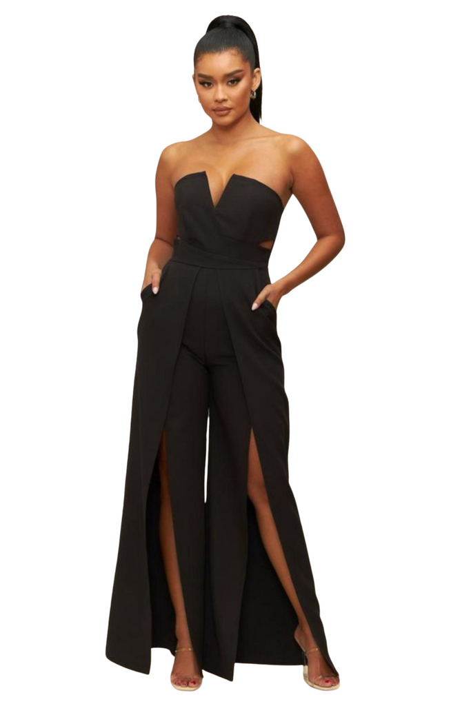 Open Split Bustier Jumpsuit-Jumpsuit-Intrigue
