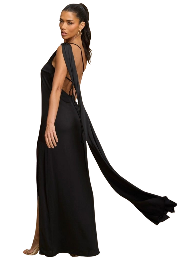 One Shoulder Crepe Satin Dress-Intrigue