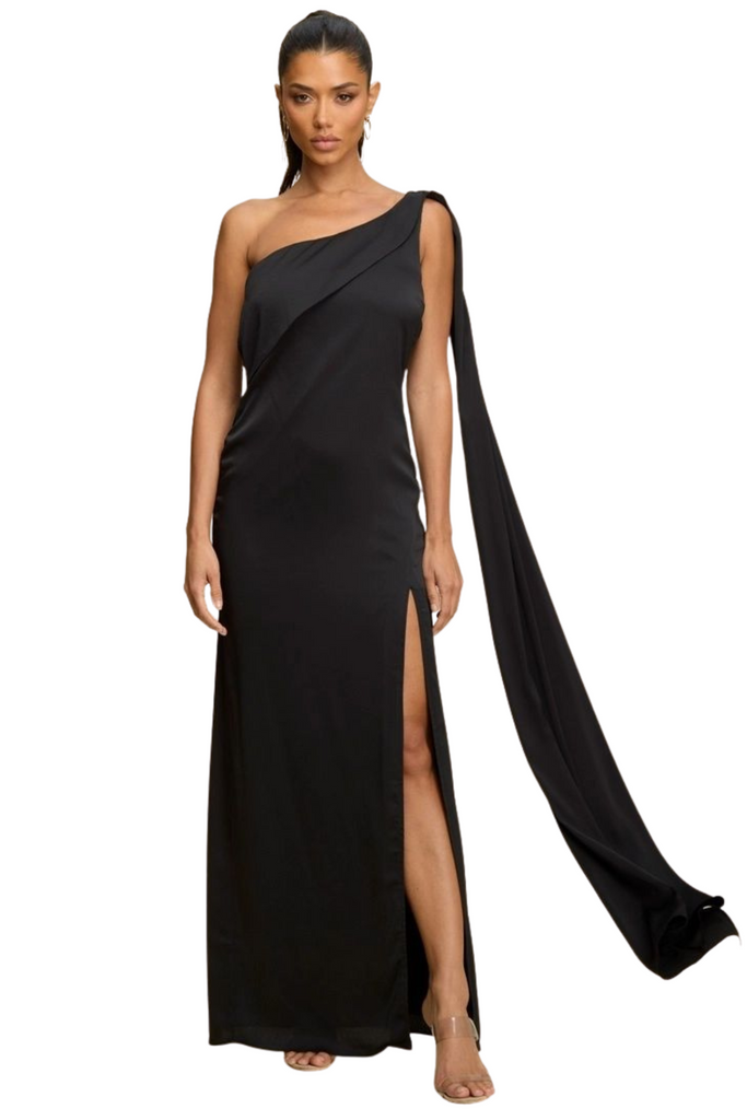 One Shoulder Crepe Satin Dress-Intrigue