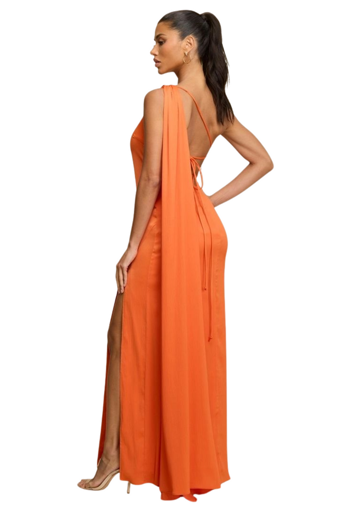 One Shoulder Crepe Satin Dress-Intrigue