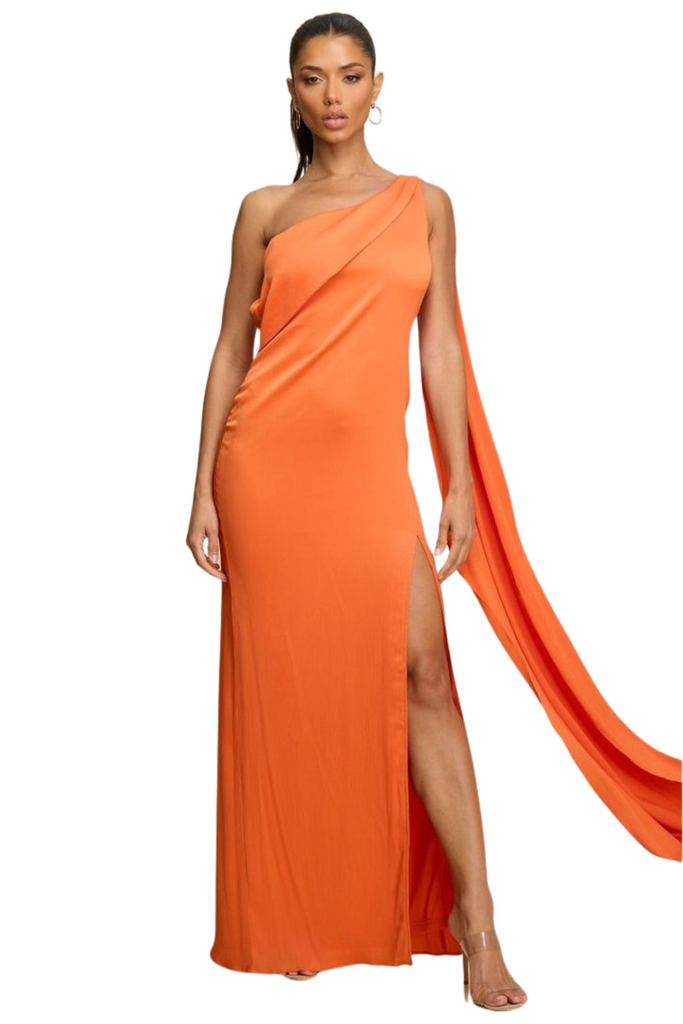 One Shoulder Crepe Satin Dress-Intrigue