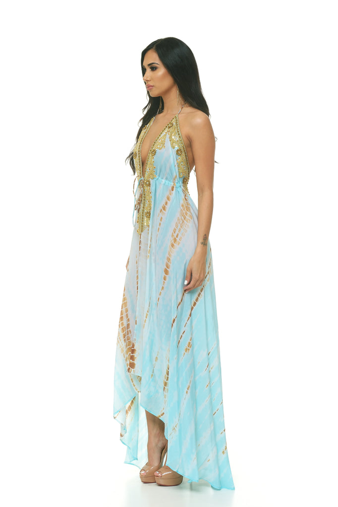Dress - Beaded Scarf Dress: Ocean - Intrigue Couture 