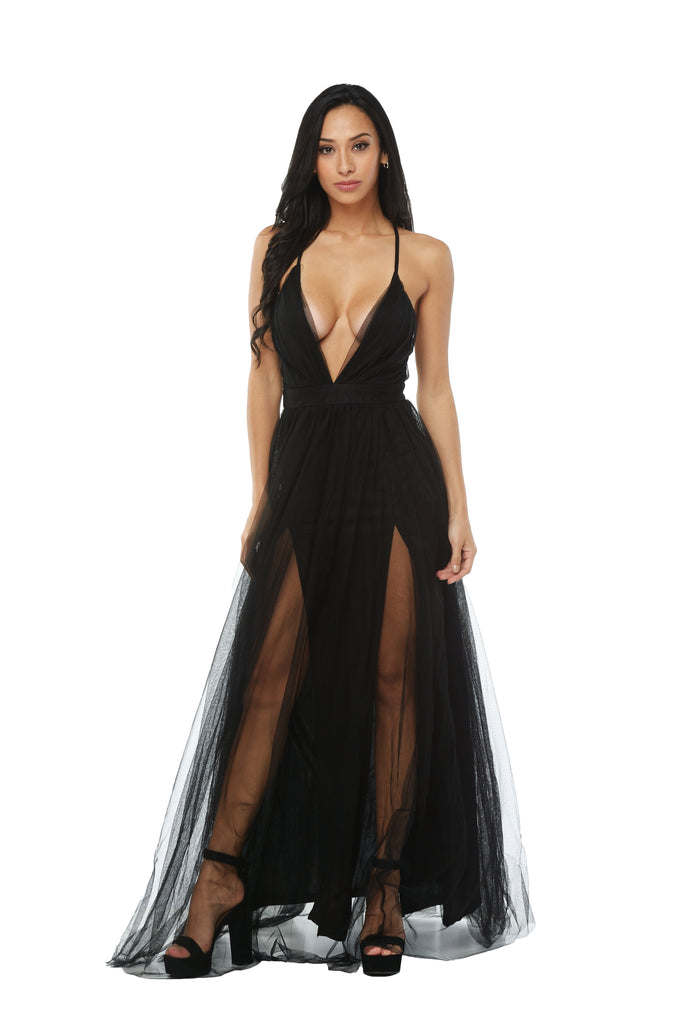 DRESS - Delilah Sheer Maxi Dress - Intrigue Couture 