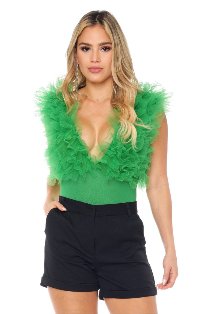 Akiele Ruffle Top-Shirts & Tops-GREEN-SMALL-Intrigue