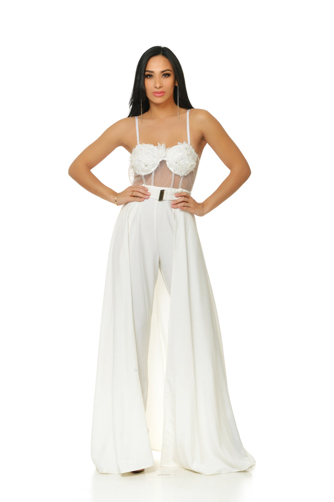 Evangeline Corset Cape Jumpsuit-Jumpsuit-SMALL-WHITE-Intrigue
