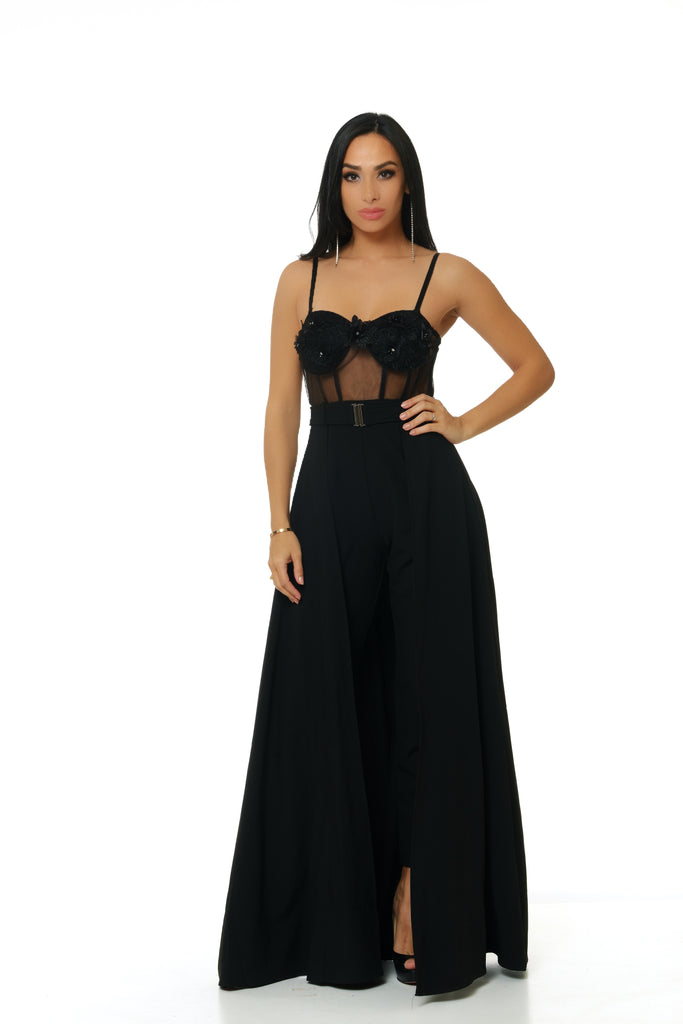 Evangeline Corset Cape Jumpsuit-Jumpsuit-SMALL-BLACK-Intrigue