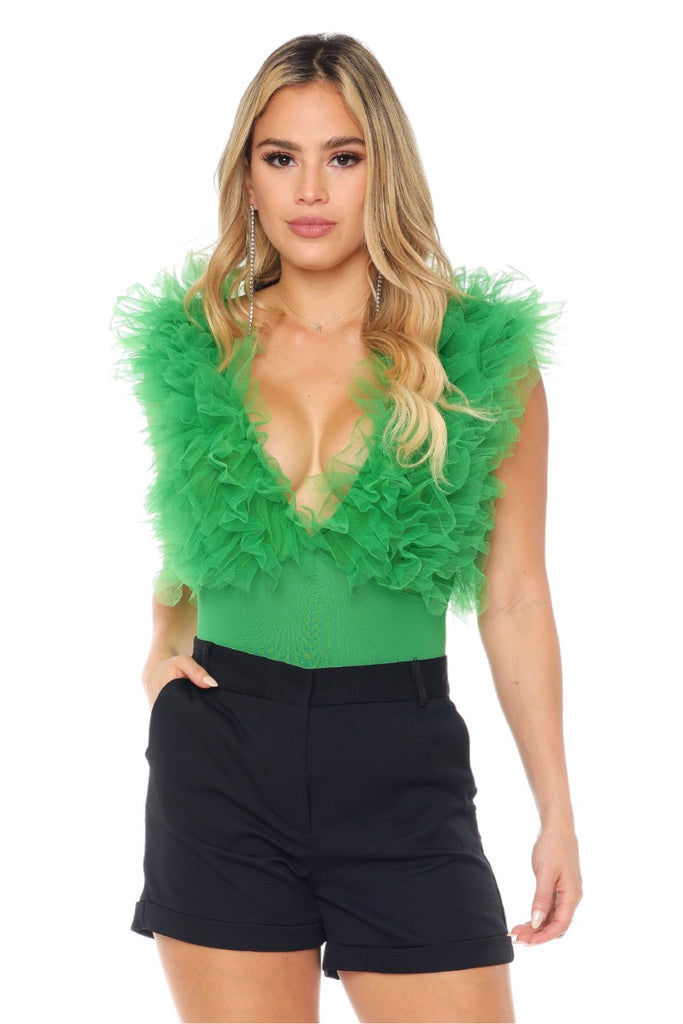 Akiele Ruffle Top-Shirts & Tops-GREEN-SMALL-Intrigue